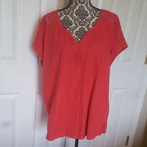 Coral T-Shirt with Lace Embelishment 3X